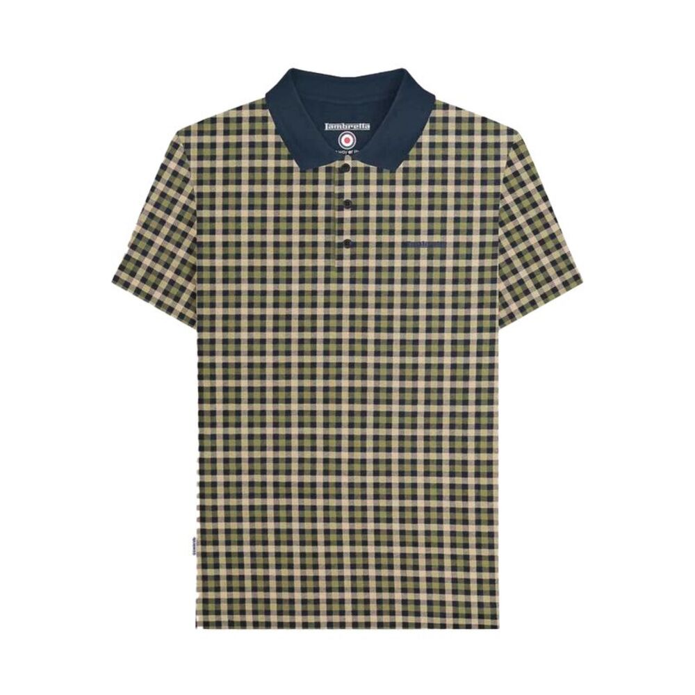 Lambretta Mens AW25 Checked Polo Shirt / Navy